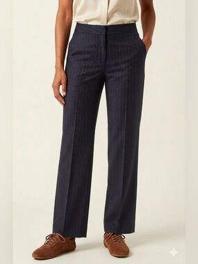 Gerard Darel Navy Pinstripe Wool  Straight Leg Trouser Pants - 40/M